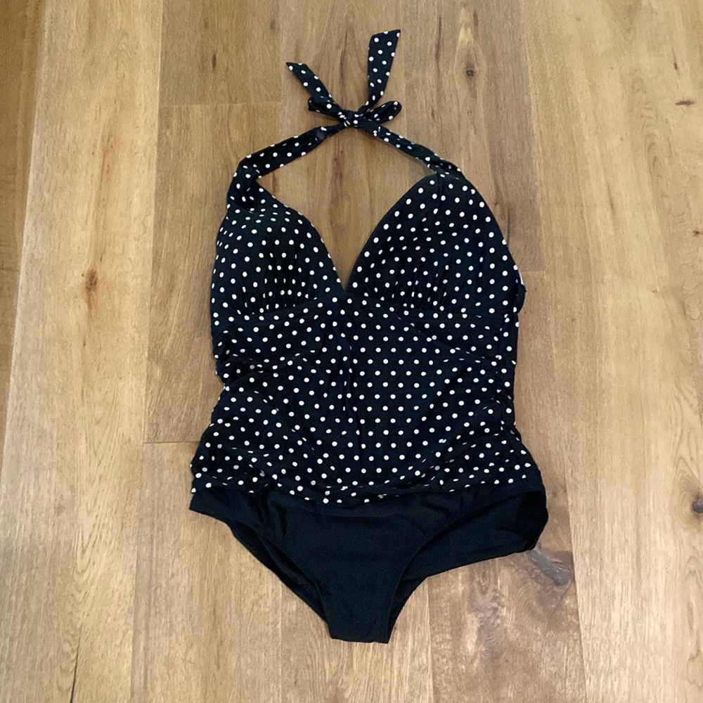 Women’s Swimwear Black with White Pokadots